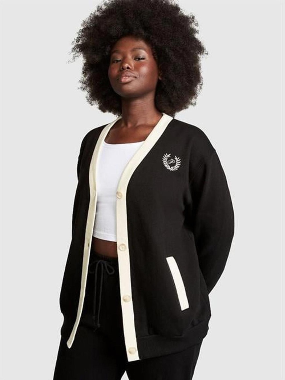 Vicrorias Secret NWT  PINK Premium Fleece Boyfriend Cardigan Black Sz X-LARGE